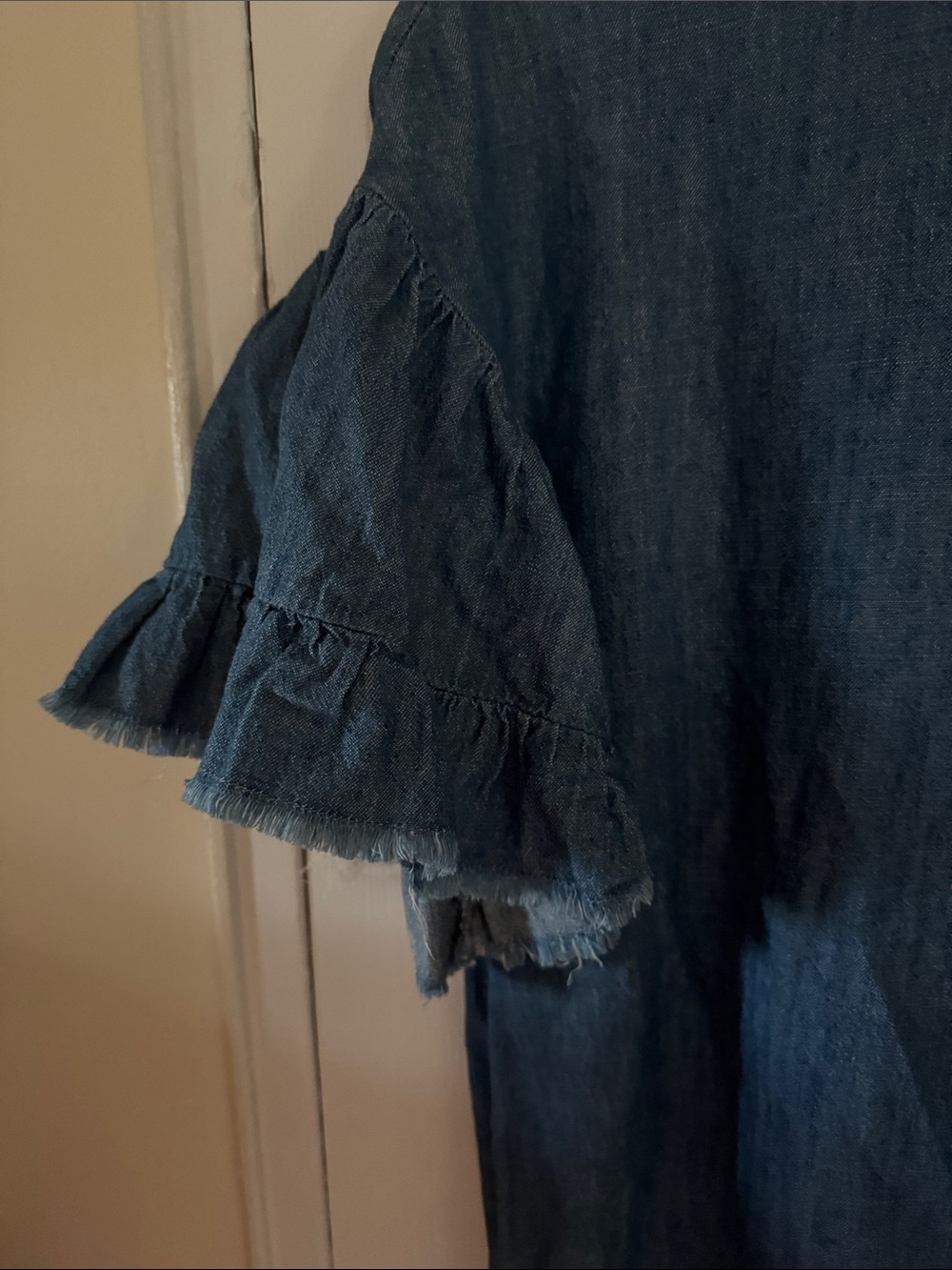 Denim Blue Ruffle Sleeve Mini Dress - Picture 2 of 3